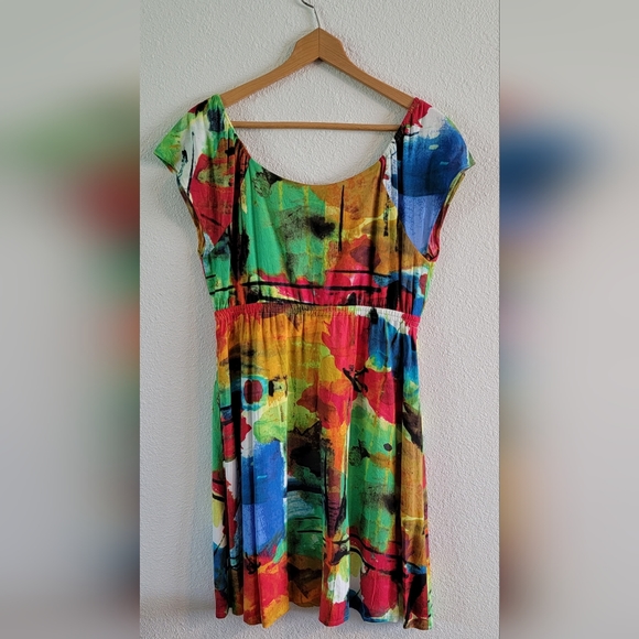 Jams World Tuscany Rayon Dress Colorful Sweetheart Neckline Flutter Sleeve Sz M - Picture 2 of 5